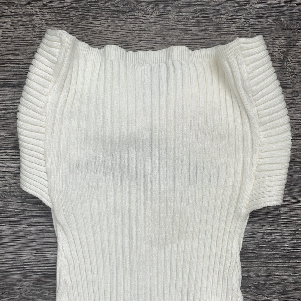 Thatssofetch | Lian White Ribbed Bodycon Halter Midi Dress Medium Small - Picture 6 of 7